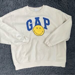 Women Size Large Gap Smiley Originals Cream Crewneck Sweatshirt